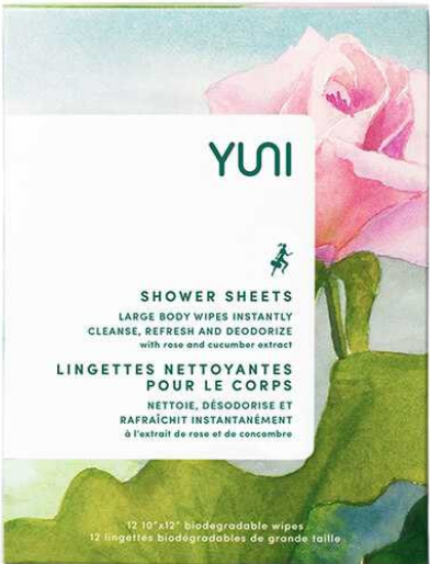Rose Cucumber Shower Sheets - Large Biodegradable Body Wipes (12 count)